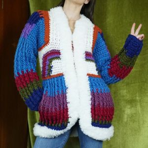 Vintage 70s 80s Mint Condition Chunky Knit Rainbow Cardigan