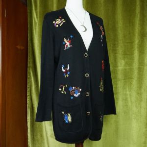 Rare Vintage FENDI c. 1990 Zodiac Themed Embroidered Knit Cardigan, S/M