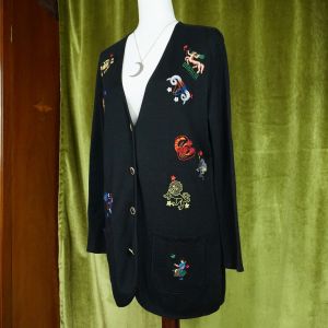 Rare Vintage FENDI c. 1990 Zodiac Themed Embroidered Knit Cardigan, S/M - Fashionconstellate.com