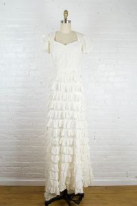 1930s wedding dress . vintage 30s ruffle lace wedding gown with train - Fashionconstellate.com