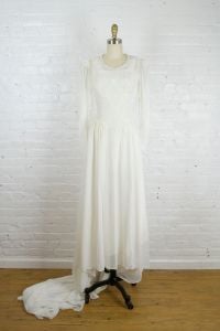 1930s sheer beaded wedding gown . vintage 30s dress with train . xsmall pettite - Fashionconstellate.com