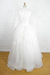 1950s retro long sleeve modest wedding dress . chiffon and lace princess wedding ballgown . xsmall - Fashionconstellate.com