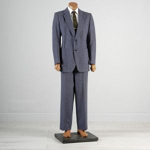 Large Mens 1970s Blue Suit Two Piece Woven Tweed Black Label Blazer Jacket - Fashionconstellate.com