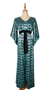 Vintage 60s Jenelle Asian Aqua Black Satin Kimono Sleeve Hostess Jumpsuit  - Fashionconstellate.com
