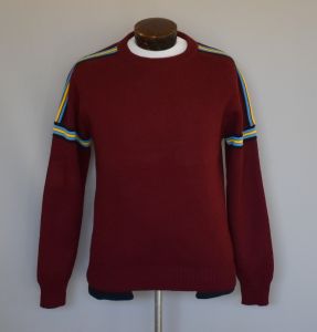 70s Burgundy Red Striped Ski Sweater