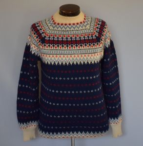 70s Nordic Pattern Intarsia Knit Ski Sweater