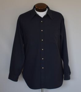 90s Navy Blue Button Front Wool Flannel Shirt