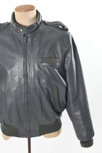 1980s Gray Leather Bomber Jacket Coat | Size Medium - Large - Fashionconstellate.com