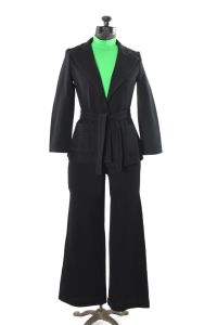 Black Knit Wide Flared Leg Peaked Lapel Funky Pants Suit - Fashionconstellate.com