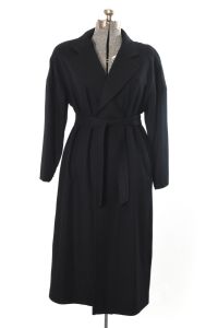 1980s Classic Black Wool Long Maxi Wrap Coat