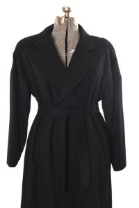 1980s Classic Black Wool Long Maxi Wrap Coat - Fashionconstellate.com