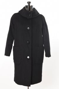 1950s Black Wool Large Patch Pocket Heavy Lined Box Coat
