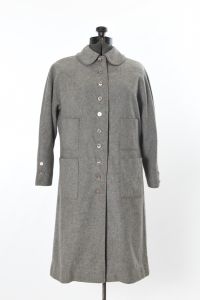 1950s Heather Gray Wool Patchpocket Shell Buttons Overcoat