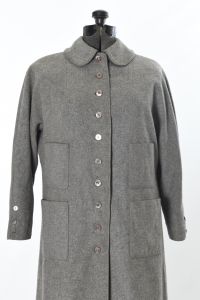 1950s Heather Gray Wool Patchpocket Shell Buttons Overcoat - Fashionconstellate.com