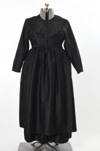 Victorian Antique Black Polished Cotton Apron Plus Sized Dress Set