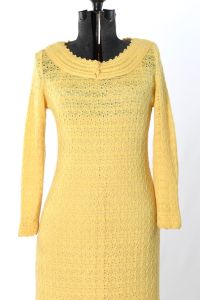 Late 60s Yellow Knit High End Resort Wear Long Sleeve Dress - Fashionconstellate.com