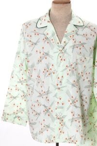 60s Mint Green Orange Diamond MCM Pattern Mens Pajama Set | Rockabilly Long Sleeve PJs - Fashionconstellate.com