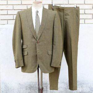 1960s Green Brown Plaid Single Breasted Wool Mod Pants Suit