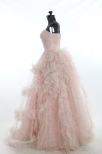 Late 50s Early 60s Pale Pink Tulle Cupcake Bouffant Strapless Formal Gown - Fashionconstellate.com