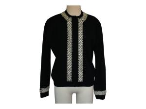 50s Hand Beaded Black Cashmere Angora Blend Cardigan Sweater
