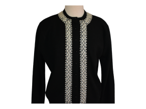 50s Hand Beaded Black Cashmere Angora Blend Cardigan Sweater - Fashionconstellate.com