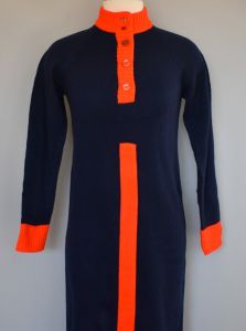 60s Mod Navy Blue and Red Stripe Sweater Dress, Color Block Dress, Size XS, Extra Small - Fashionconstellate.com