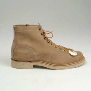 1960s Deadstock Biltrite Tan Leather Split Hide Work Boots Workwear Lace Up Ankle Cork