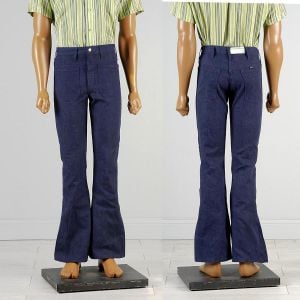 32 x 34 1970s Jeans Sanforized High Rise Indigo Dark Denim Bell Bottoms