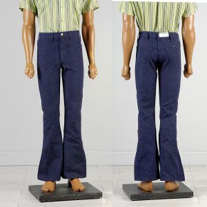 30 x 34 1970s Jeans Sanforized High Rise Indigo Dark Denim Bell Bottoms