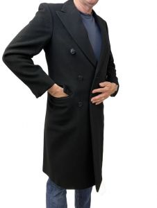VINTAGE BLACK  CASHMERE Mens Dunhill Tailor  OVERCOAT- DBL BRST SZ 40L Bespoke - Fashionconstellate.com