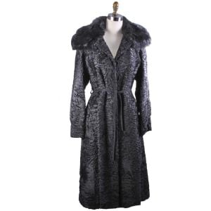 Vintage Pierre Balmain/Guy Bastid  Black Astrakhan Fur Womens M Trench Coat 1970s - Fashionconstellate.com