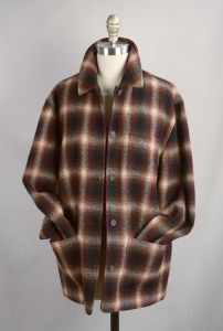 50s Inspired Brown Wool Plaid Jacket, Sz M, B42