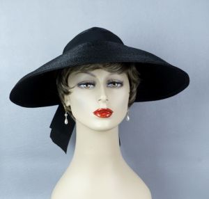 50s Black Straw Open Crown Wide Brim Hat by Evelyn Varon - Fashionconstellate.com
