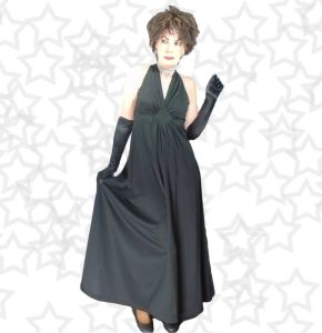 Disco Black Knit Halter Formal Gown, Empire Waist, Skirt Volume ~ 70s
