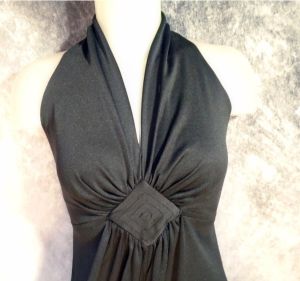 Disco Black Knit Halter Formal Gown, Empire Waist, Skirt Volume ~ 70s - Fashionconstellate.com