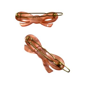 Vintage French Bow Barrettes in Pearlescant Pink, Pair, Deadstock - Fashionconstellate.com