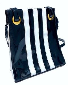 Navy Blue And White Striped Mod Vinyl Bag