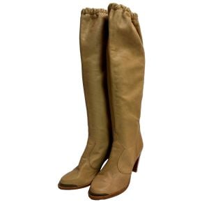 70s Camel Leather High Heeled Campus Boots