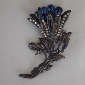 Blue Marble Cluster Vintage 30s Brooch Floral Lapel Pin