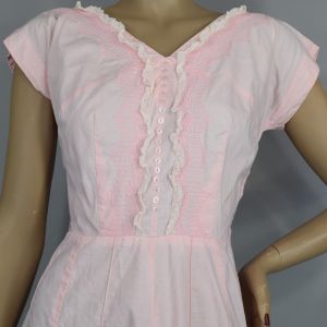 Soft Pink Full Skirt Vintage 60s Cotton Day Dress M - Fashionconstellate.com