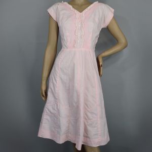 Soft Pink Full Skirt Vintage 60s Cotton Day Dress M