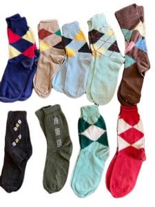 Vintage Mens 1950s Sock Lot  Cotton 9 Pairs Colorful Argyle