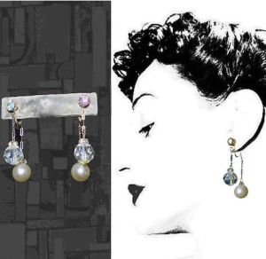 1980s Clip On Dangle Earrings Front and Back of Ear Dangles! Pearl & Crystal Clipons