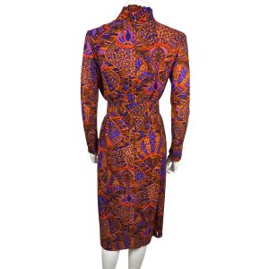 Vintage 1970s Psych Dress Georges Besson Paris w Astrological Belt Buckle Size M - Fashionconstellate.com