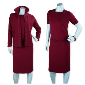 60s Raspberry Wool Knit 3 Piece Suit by Glengarry