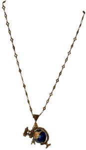 Vintage 1990s Fancy Long Necklace Enamel Bronze Metal Globe - Fashionconstellate.com