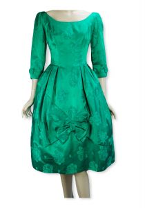 50s Green Damask Full Skirt Party Dress - Fashionconstellate.com