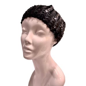 70s Disco Era Black Sequin Cap Cloche Hat 