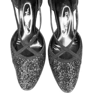 Black Glitter Heels, Evening Formal Party Pumps, Casino Lounge Spike Heels ~ Early 60s - Fashionconstellate.com