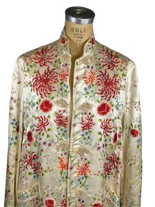 1960s Chinese hand embroidered coat white silk - Fashionconstellate.com